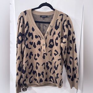 Olive Leopard Print Soft Vneck Sweater